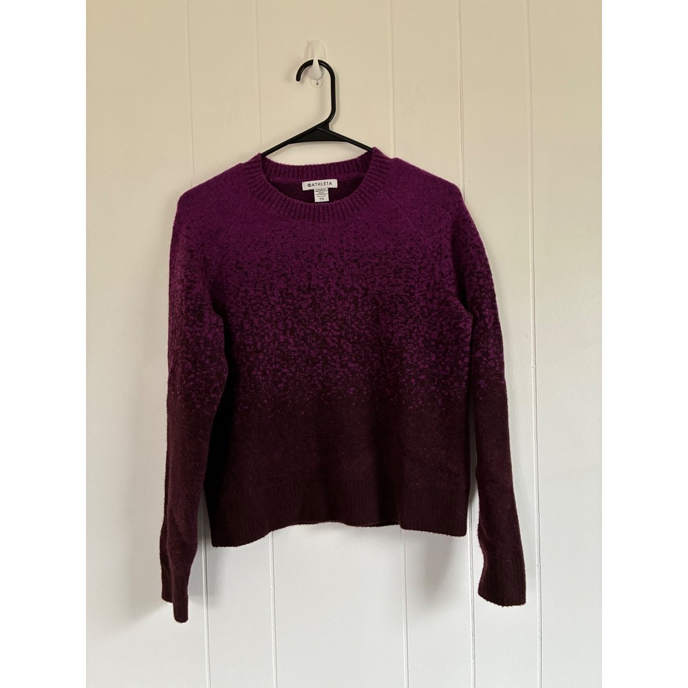 Athleta Jacquard Crew Sweater Purple Ombre Knit Pullover XXS Merino Wool‎ Blend